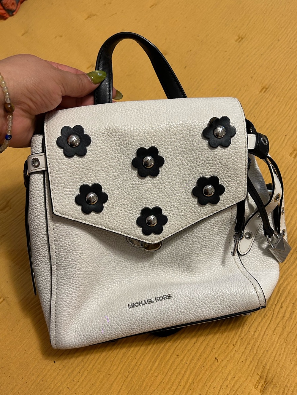 MICHAEL KORS Bristol White Floral Appliqué Leather Backpack